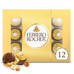 Box of Ferrero Rocher chocolates with one chocolate shown outside the package