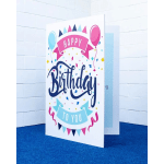 Birthday greeting card with balloons and confetti