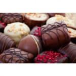 Assorted chocolate truffles and bonbons in dark and white chocolate
