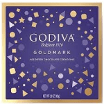 Godiva chocolate gift box with purple and gold geometric design
