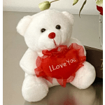 White teddy bear holding a red heart with "I Love You" text