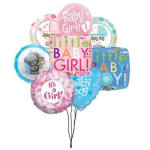 Cluster of baby shower balloons in pink and blue