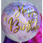 Pastel birthday balloon with gold "Happy Birthday" text
