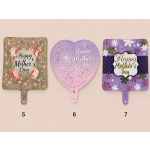 Three Mother's Day foil balloons in floral patterns and pastel colors