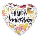 Heart-shaped balloon with "Happy Anniversary" text and colorful hearts