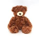 Brown teddy bear plush toy sitting on a white background