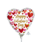 Heart-shaped balloon with "Happy Valentine's Day" text and colorful hearts