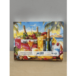 Boxed beach-themed champagne jigsaw puzzle with tropical drinks and fruit