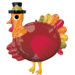 Turkey-shaped foil balloon wearing a pilgrim hat