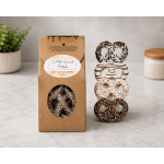 Box of chocolate-covered pretzels with assorted toppings