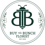 Florist logo with a bee monogram and floral border