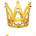 Gold crown with clear rhinestones on a white background