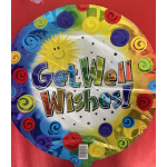 Round rainbow balloon with "Get Well Wishes!" text