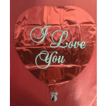 Heart-shaped red foil balloon with the words Love You