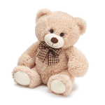 Plush teddy bear with a plaid bow tie