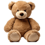 Brown teddy bear sitting on a white background