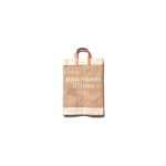 Canvas tote bag with leather handles and printed text