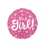 Pink balloon with hearts and the words It's A Girl