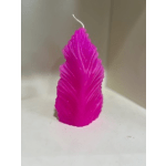 Single bright pink feather-shaped candle on a white surface