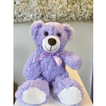 Purple teddy bear with a satin ribbon bow