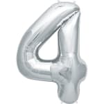 Silver foil balloon shaped like the number 4