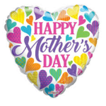 Heart-shaped balloon with colorful hearts and "Happy Mother's Day" text