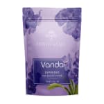 Purple coffee bag with orchid graphics and the word Vanda