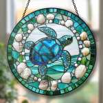 Sea Turtle Stained Glass Suncatcher, Ocean Beach Ornament