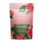 Pink bag of Camelia Armenian coffee with floral graphics