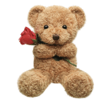 Teddy bear holding a red rose