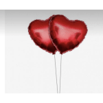 Two red heart-shaped balloons on strings
