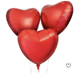 Three red heart-shaped balloons on a white background
