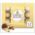 Box of Ferrero Rocher chocolates with wrapped hazelnut candies