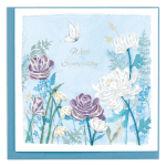 Sympathy card with paper flowers on a blue background