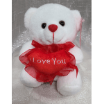 White teddy bear holding a red heart with "I Love You" text