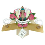 Pop-up anniversary card with champagne glasses and pink roses