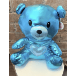 Blue teddy bear plush with a heart on its chest