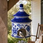 Blue and White Ceramic Birdhouse