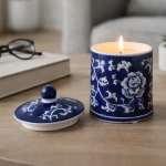 Blue 6 in. 8 oz Chinoiserie Scented Candle with Lid