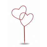 Two red heart-shaped picks on a single stem