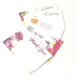 Stack of floral greeting cards with messages like Thank You and Get Well Soon