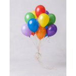 Cluster of colorful balloons with curling ribbons