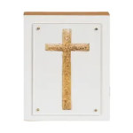Wooden Block with Gold Cross