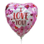 Heart-shaped balloon with "I LOVE YOU!" text and pink hearts