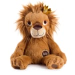 Plush lion toy with a small gold crown