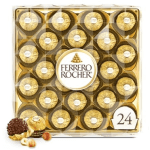 Box of Ferrero Rocher chocolates in gold wrappers