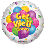 Round foil balloon with colorful balloons and "Get Well Soon" text