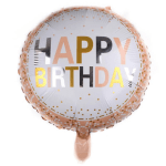 Round birthday balloon with "HAPPY BIRTHDAY" text