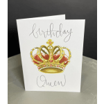 Birthday queen card with a jeweled crown illustration