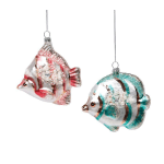 Two fish-shaped hanging ornaments with glitter and bead accents